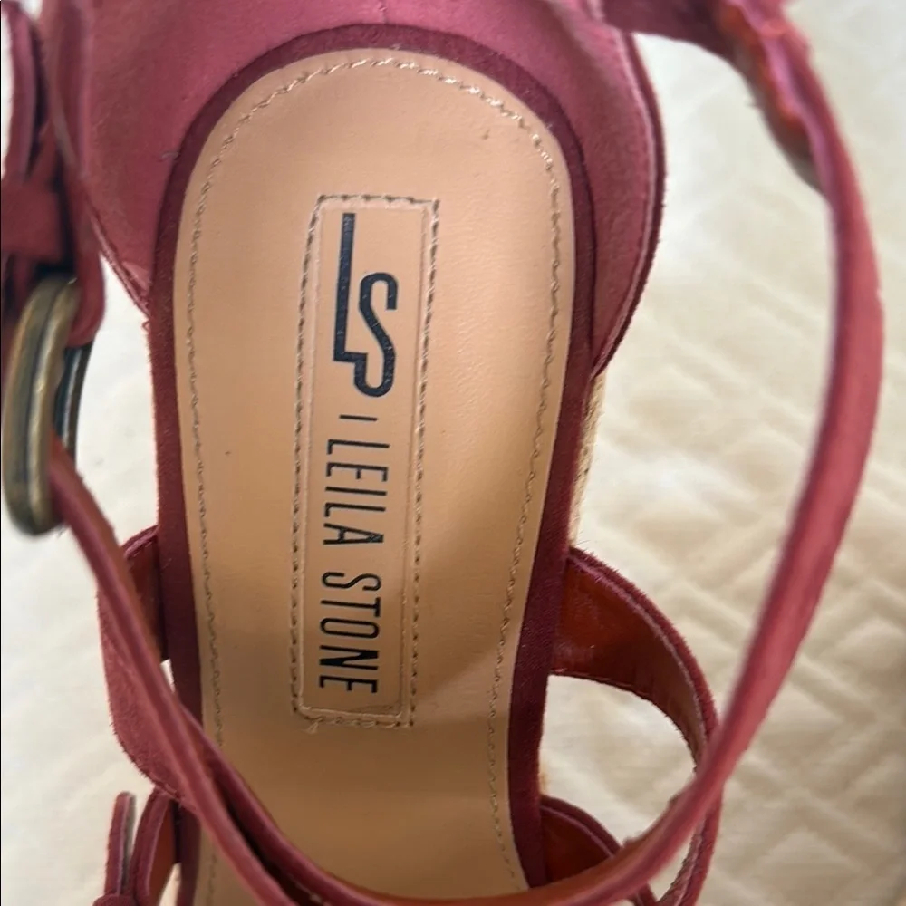 Leila Stone Rust Suede Espadrille Wedges